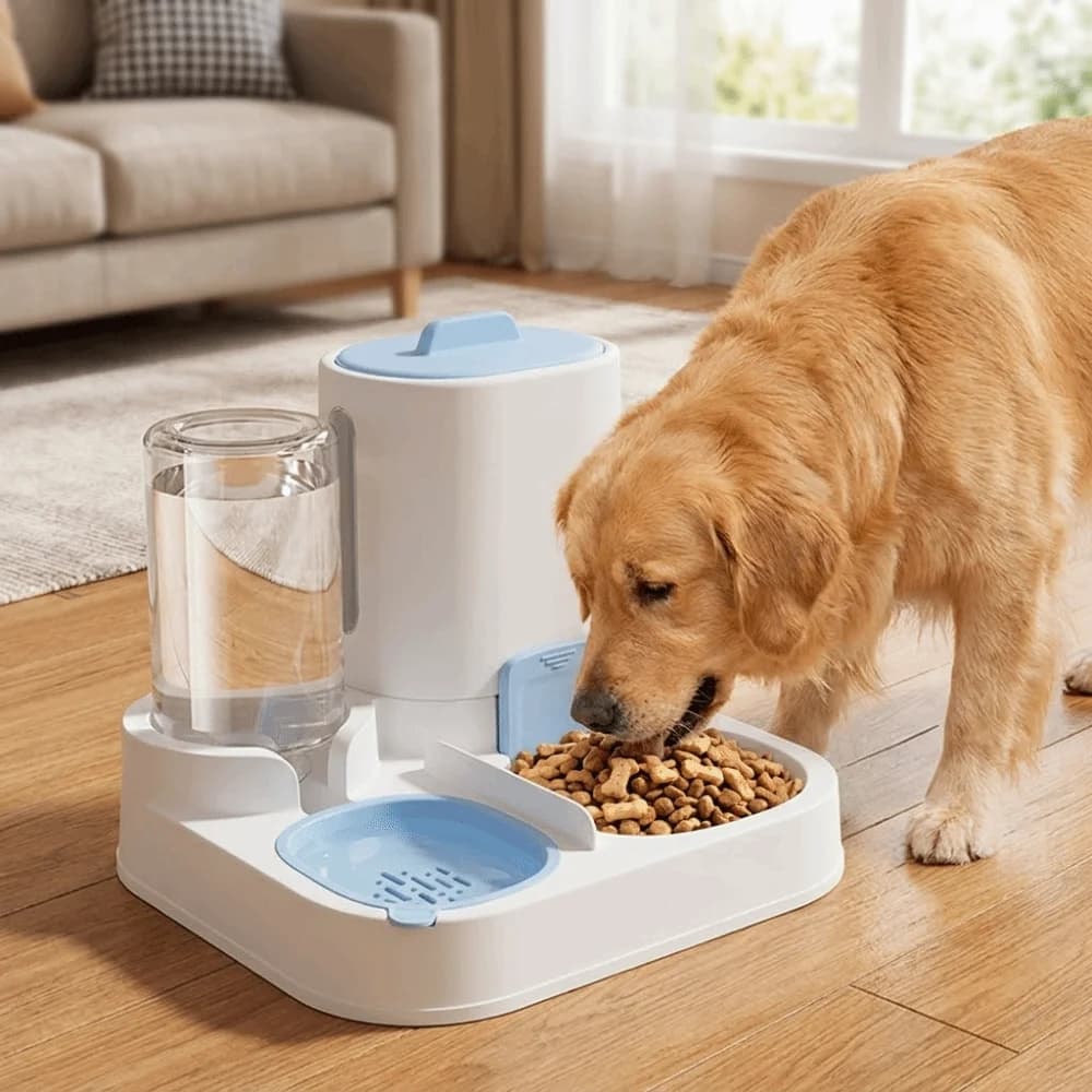 2 in 1 Dog Automatic Feeder Large Capacity Spill-Proof Food Dispenser Integrated Plastic Cat Water Food Bowl Multi-Pet Household