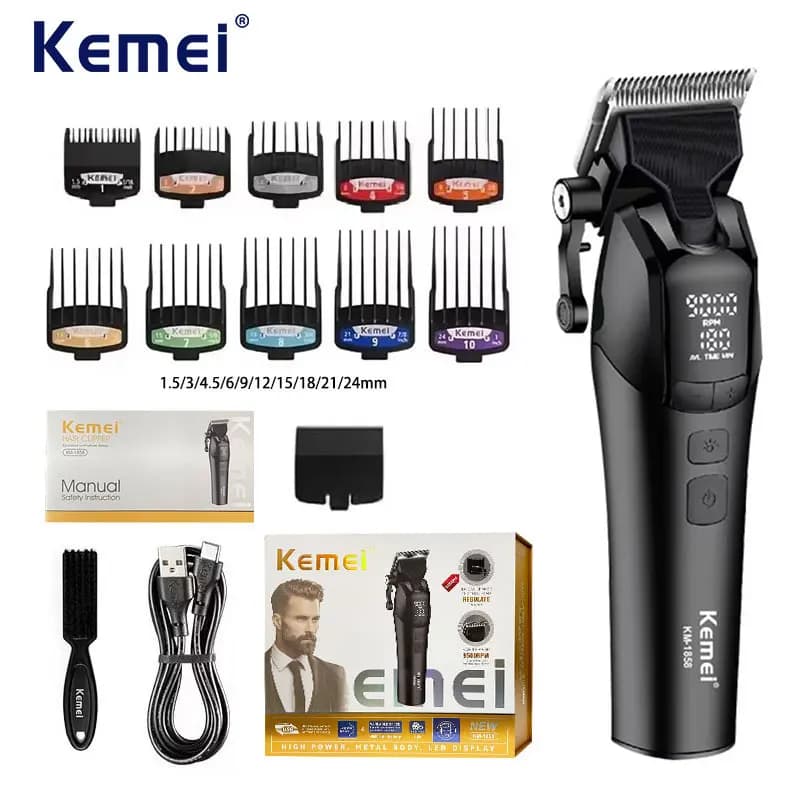 Kemei KM-1858 Professional Commercial Electric Haircuts Barbiere Blade Cutting Machine DLC men's rechargeable haircut