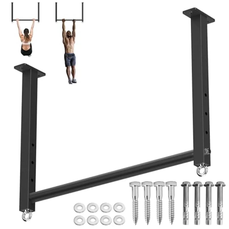 Garage/Gym/Basement ceiling-mounted pull up bar steel black 700 LBS capacity with 4 adjustable heights 24 rafter fit comfortabl