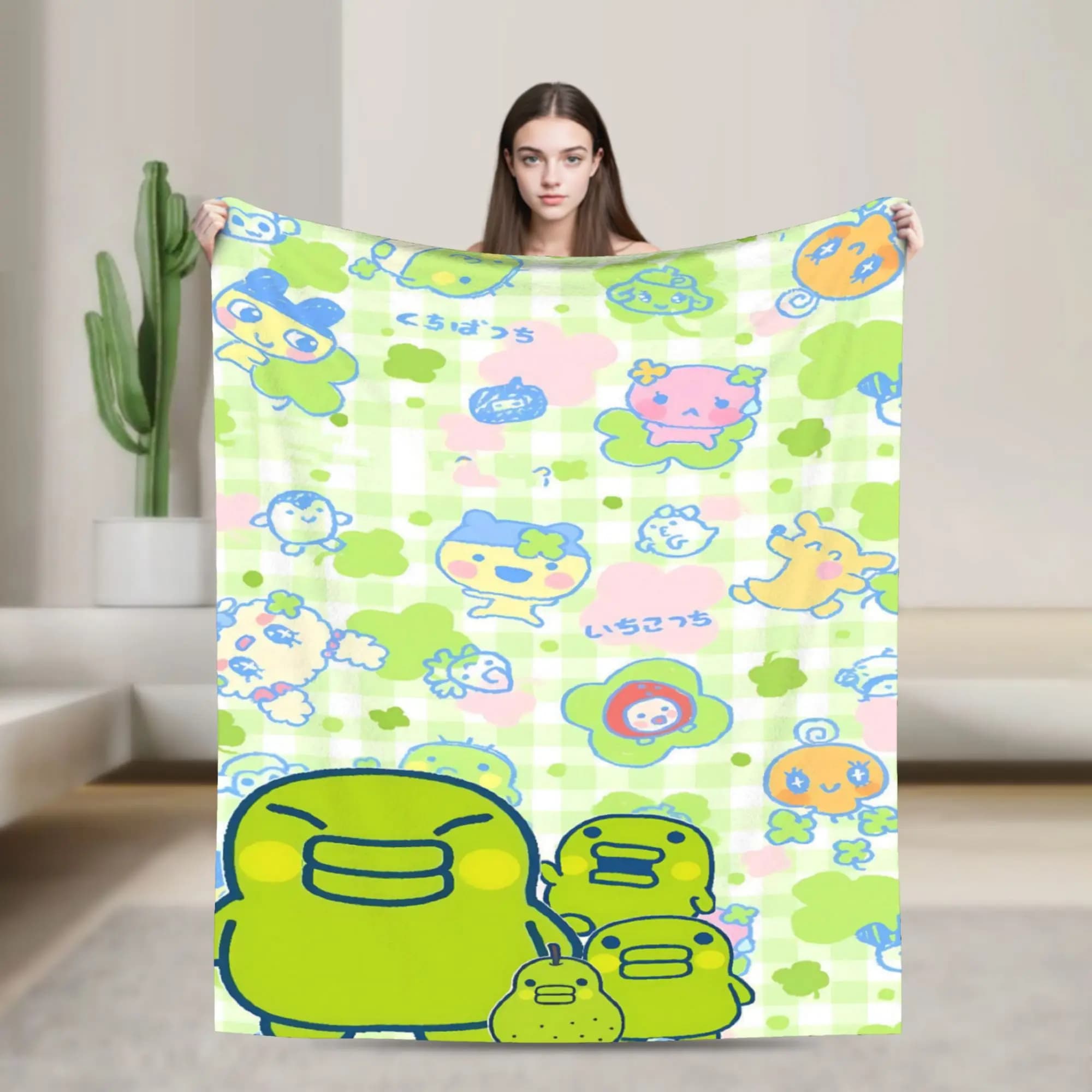 Warm Soft Blankets Travel Cute Tamagotchi Anime Print Throw Blanket Flannel Bedspread For Couch Bed Novelty Sofa Bed Cover