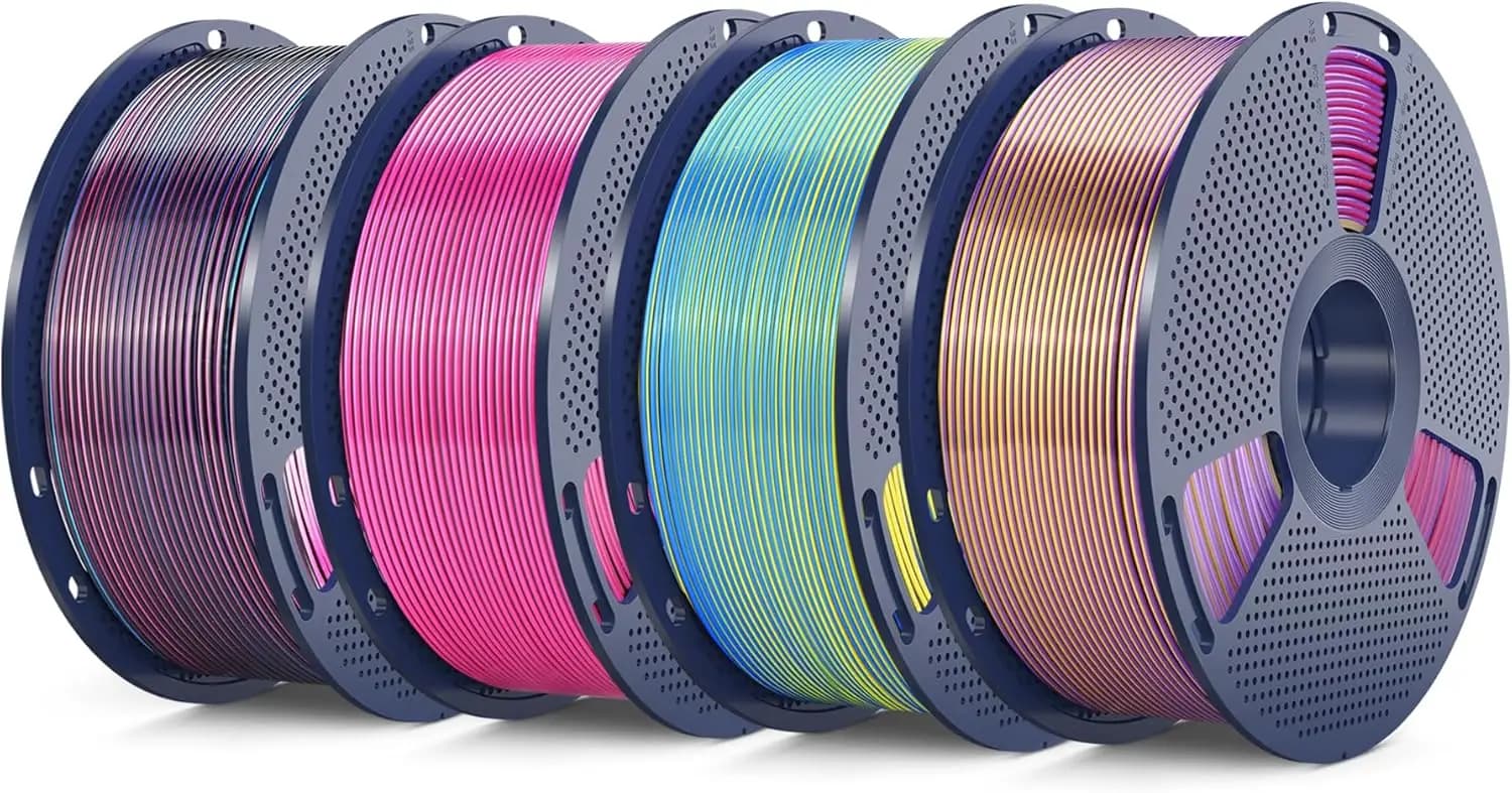 3D Printer Filament in PLA Silk 1.75mm, Four Colors, 4KG Pack with High Precision +/-0.02mm