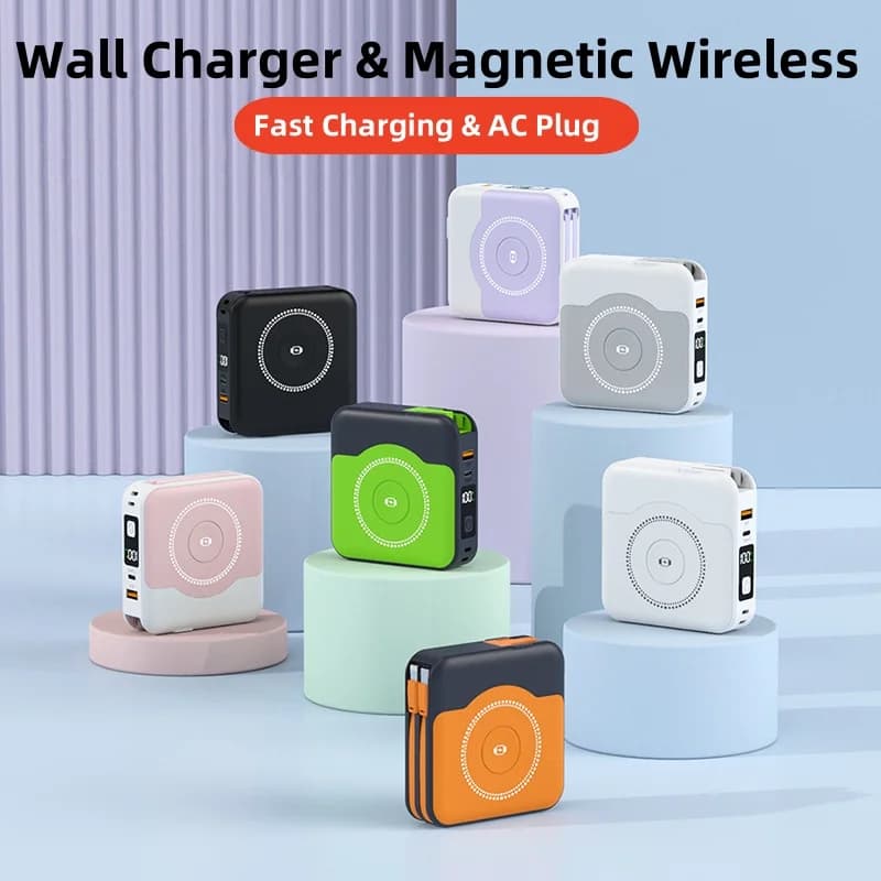 6 in 1 15W Power Bank wireless magnetico Caricatore da muro a ricarica rapida da 22,5 W per iPhone iwatch Samsung Powerbank con cavo con spina CA