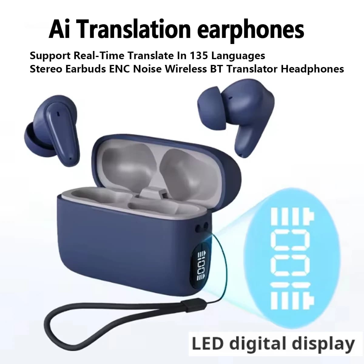 Auricolari con traduzione AI, supporto per la traduzione in tempo reale in 135 lingue, auricolari stereo, cancellazione del rumore (ENC), Bluetooth wireless, traduttore.