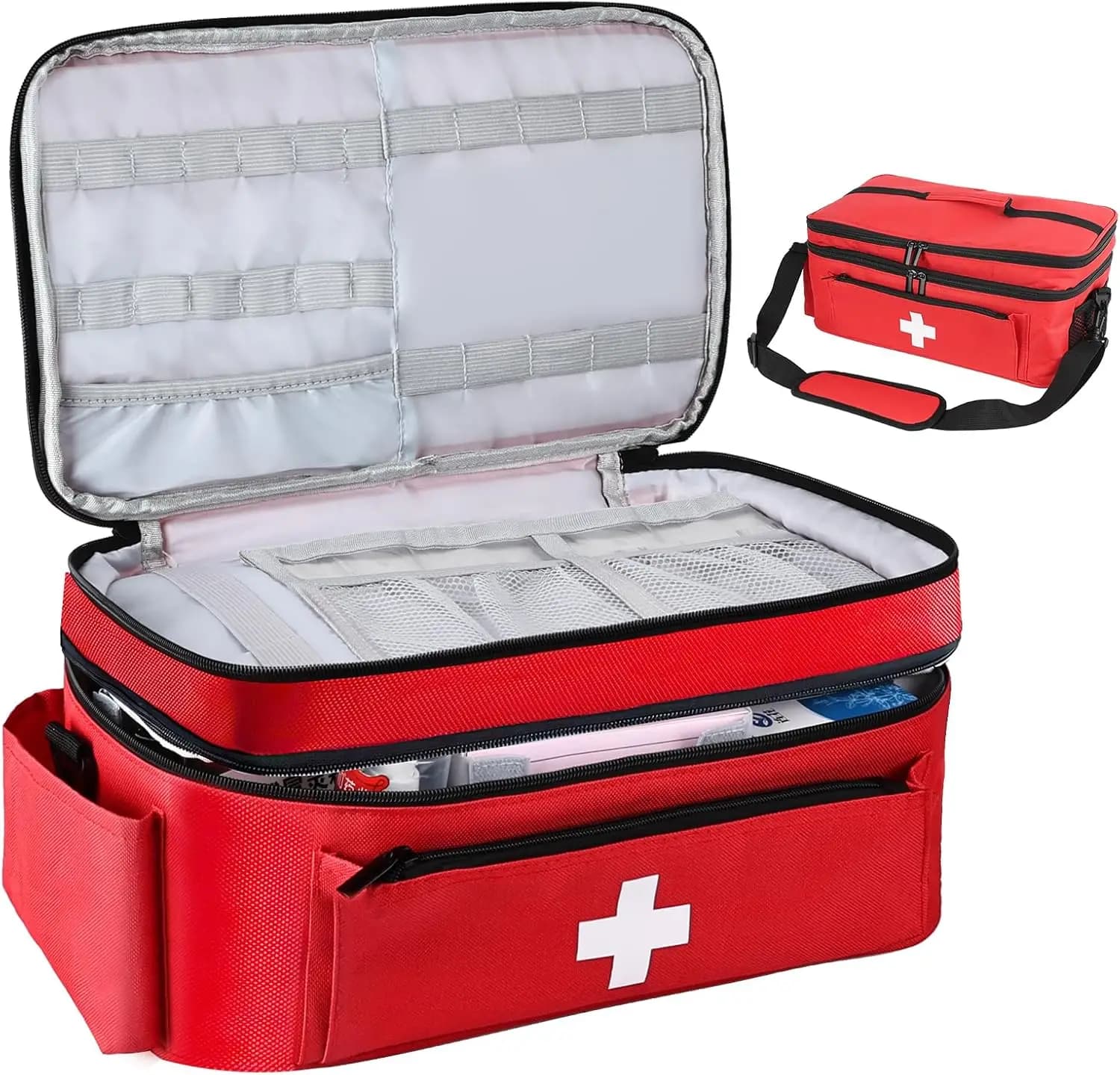 First Aid Bag Empty Large Capacity Emergency Medical Bag for Nurse Home Care Medicine Bag Waterproof with Carry and Shoulders