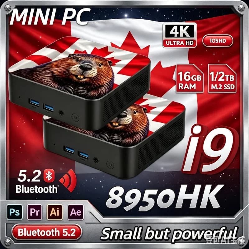 2026 Ultra Slim Canada Flag Mini PC Intel Core i9‑8950HK 16GB RAM 2TB SSD Desktop Computer for Study Office Light Gaming