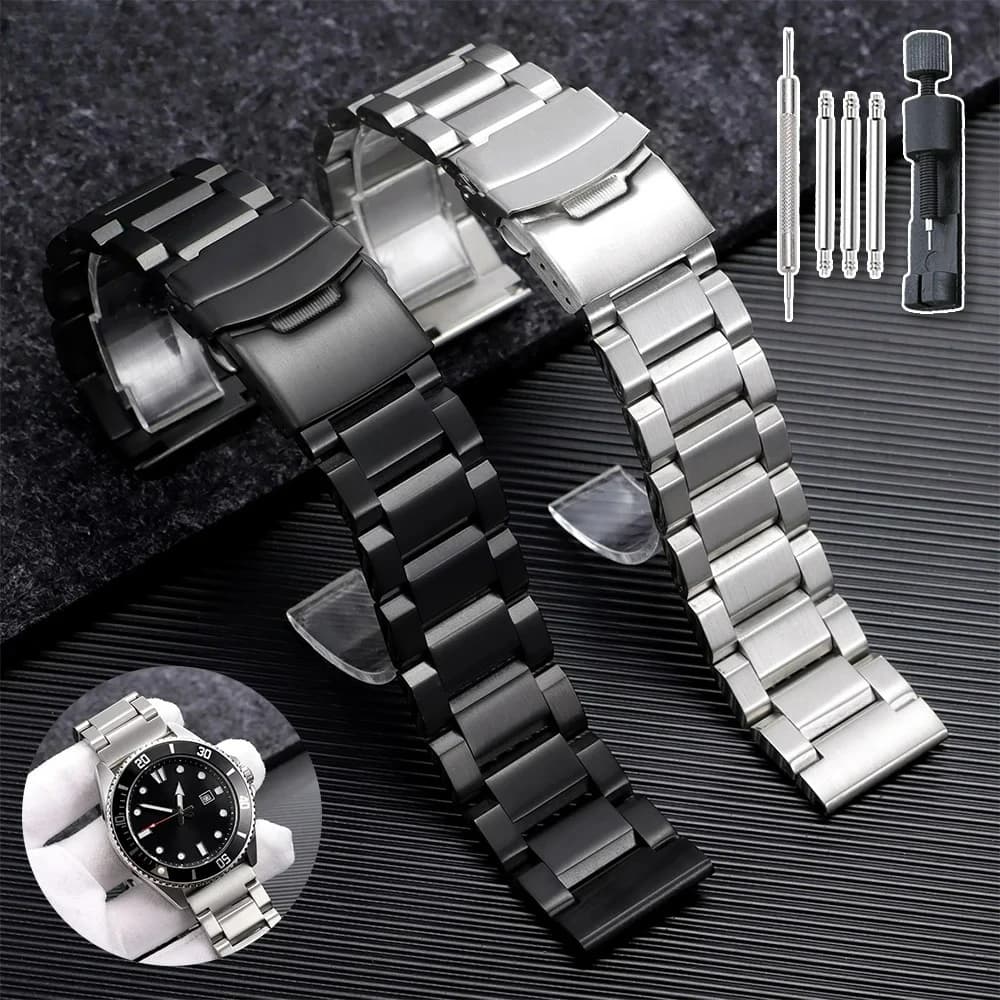 Bracciale nero argento per cinturino in acciaio inossidabile massiccio di lusso Seiko 18mm 19mm 20mm 21mm 22mm 24mm Accessori per orologi da uomo con cintura