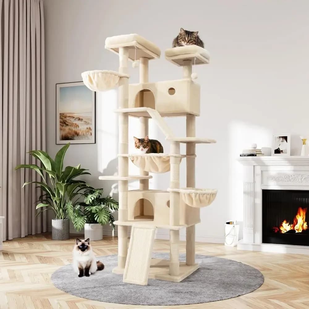 Albero per Gatti a 81 Livelli con Pali in Sisal, Sponde in Peluche e Amaca per Gatti di Taglia Grande da Interno