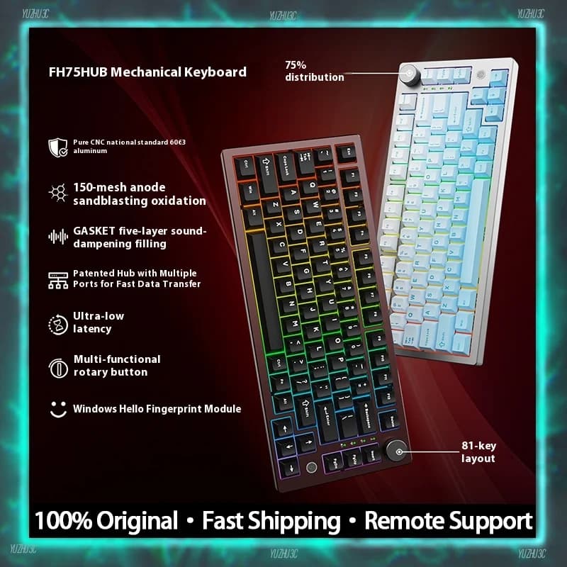 EXZX FH75 Custom HUB Mechanical Keyboard Windows Hello fingerprint recognition with TYPE-C * 2 HDMI * 1 SD * 1 USB * 3 AUX * 1