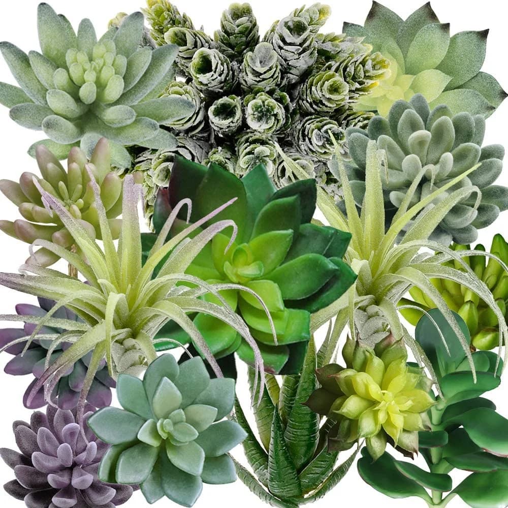 Set of 15 Artificial Plants Assorted Without Vase, Cactus Finti Testurizzati, Aloe for Floral Compositions and Decorations for Weddings and Celebrations