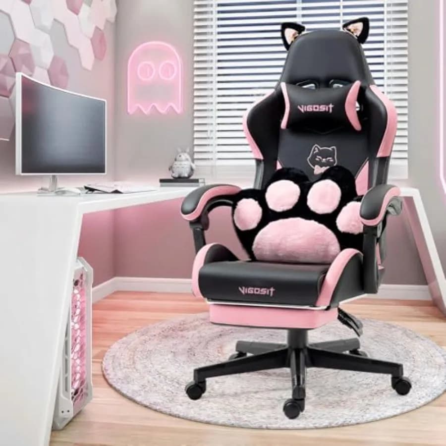 Sedia da gioco in pelle PU con orecchie di gatto Sedie per computer da scrivania ergonomiche regolabili per giocatori Adulti Poltrona girevole a 360 gradi
