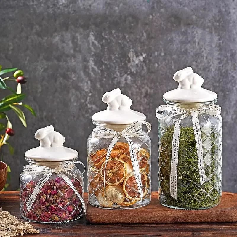 Transparent Glass Sealed Jar, Ceramic Lid, Food Storage Container, Kitchen Storage Bottle, Grain Distributor, Household Tea Can