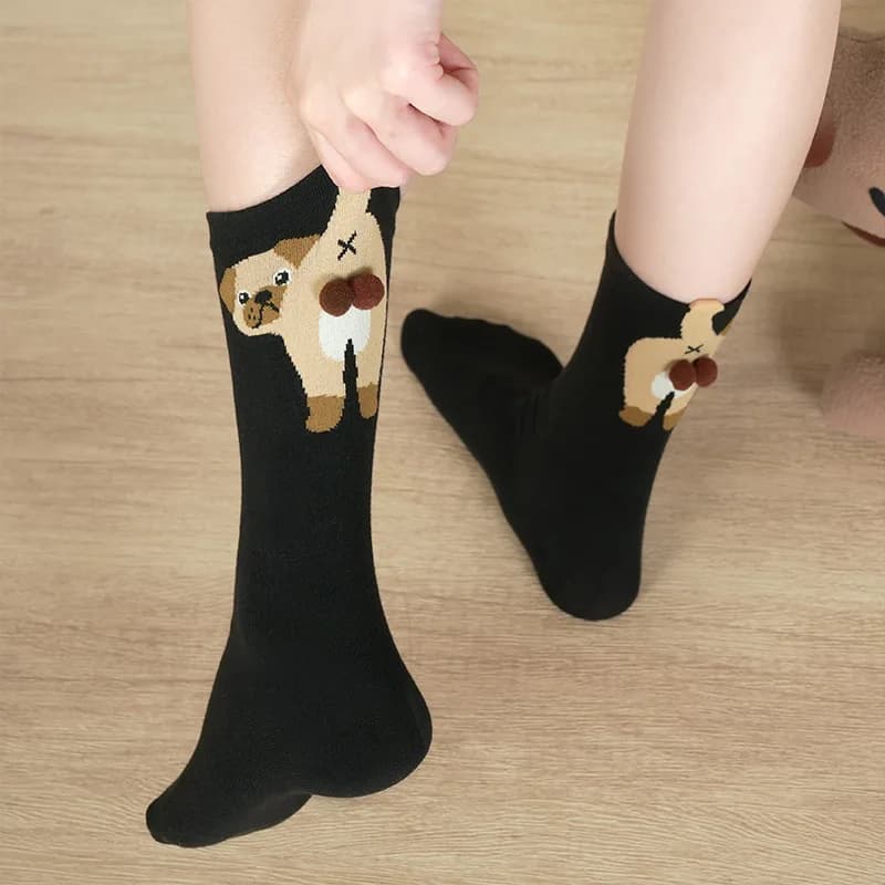 Calzini a forma di uovo di cane carino Calzini da donna invernali con animali dei cartoni animati con orecchie piccole - Calzini divertenti stile Corgi Husky stile Harajuku per regali