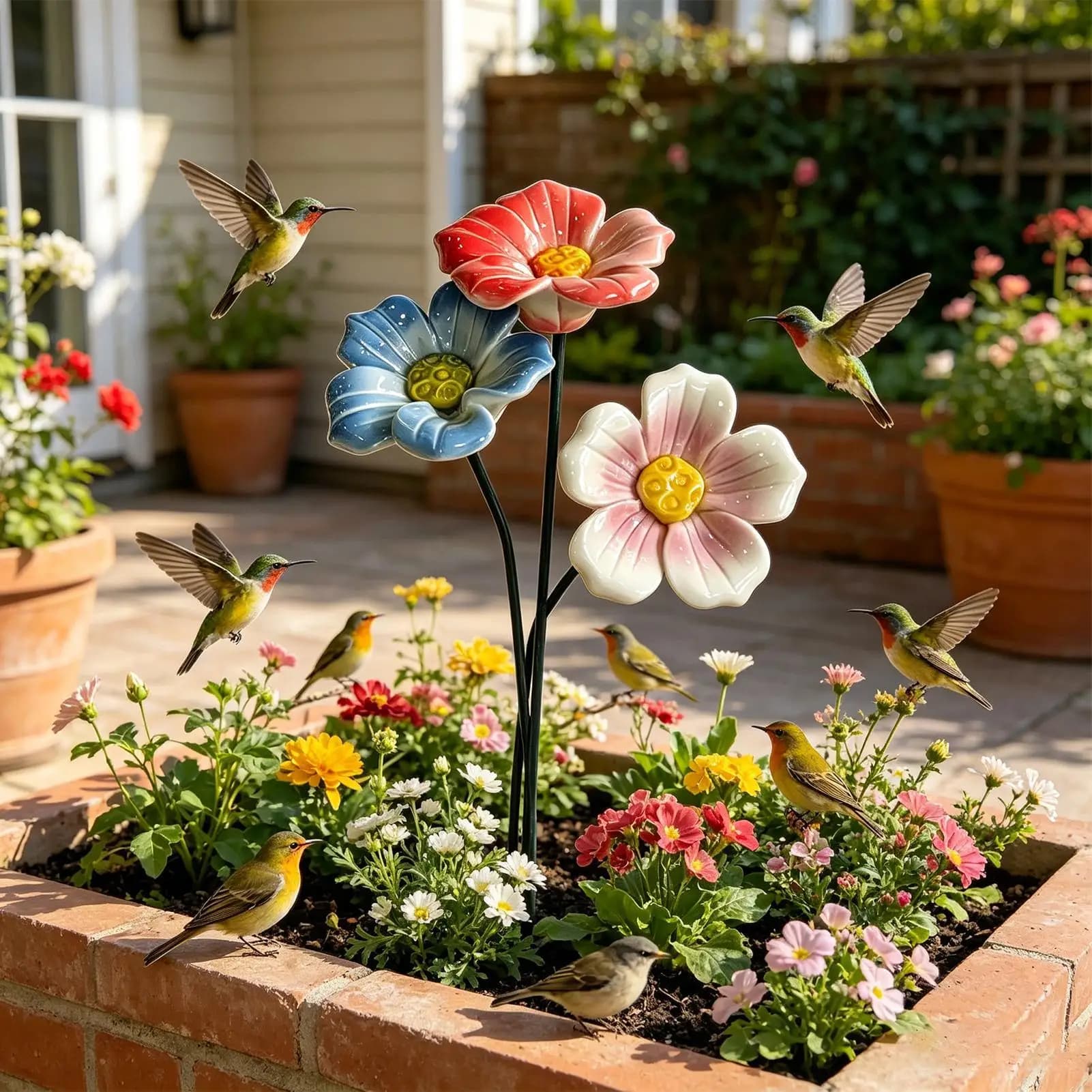 Bee Watering Station 3 Pieces Ceramic Elegant Decorative Bee Drinking Dish Flower Shape For Outdoor Lawn Garden Plant Pot Park