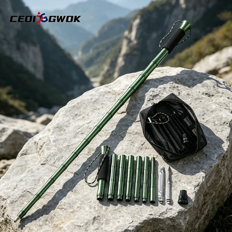CEOI GWOK Adjustable Hiking Poles Ultra-light Shock-absorbing Trekking Stick Foldable with Camping Aluminum Trekking Poles