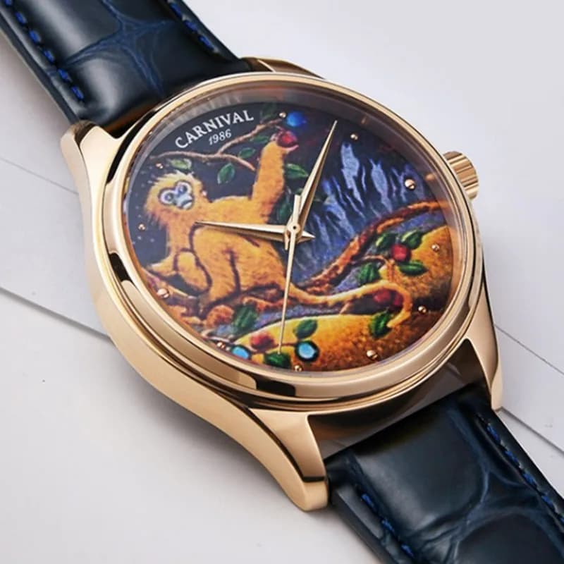 CARNEVALE Orologio meccanico di moda per uomo Marchio di lusso Mens 3D inciso Scimmia Orologio da polso automatico 30m Impermeabile Montre Homme