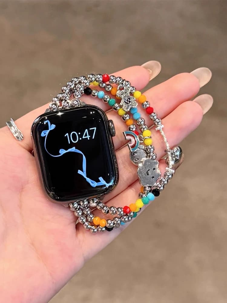Cute Rainbow Strap for Apple Watch Ultra 10 9 8 7 6 5 4 Metal Women's Strap for iWatch 38mm 40mm 41mm 42mm 45mm 46mm 49mm