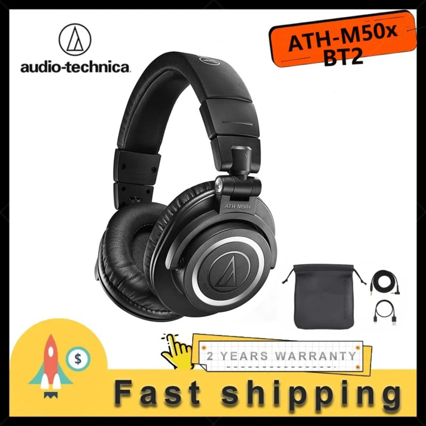 Audio-Technica ATH-M50xBT2 Wireless Bluetooth Over-Ear Headphones Professional Studio Monitoring Headset Low Latency Ath-m50xbt2