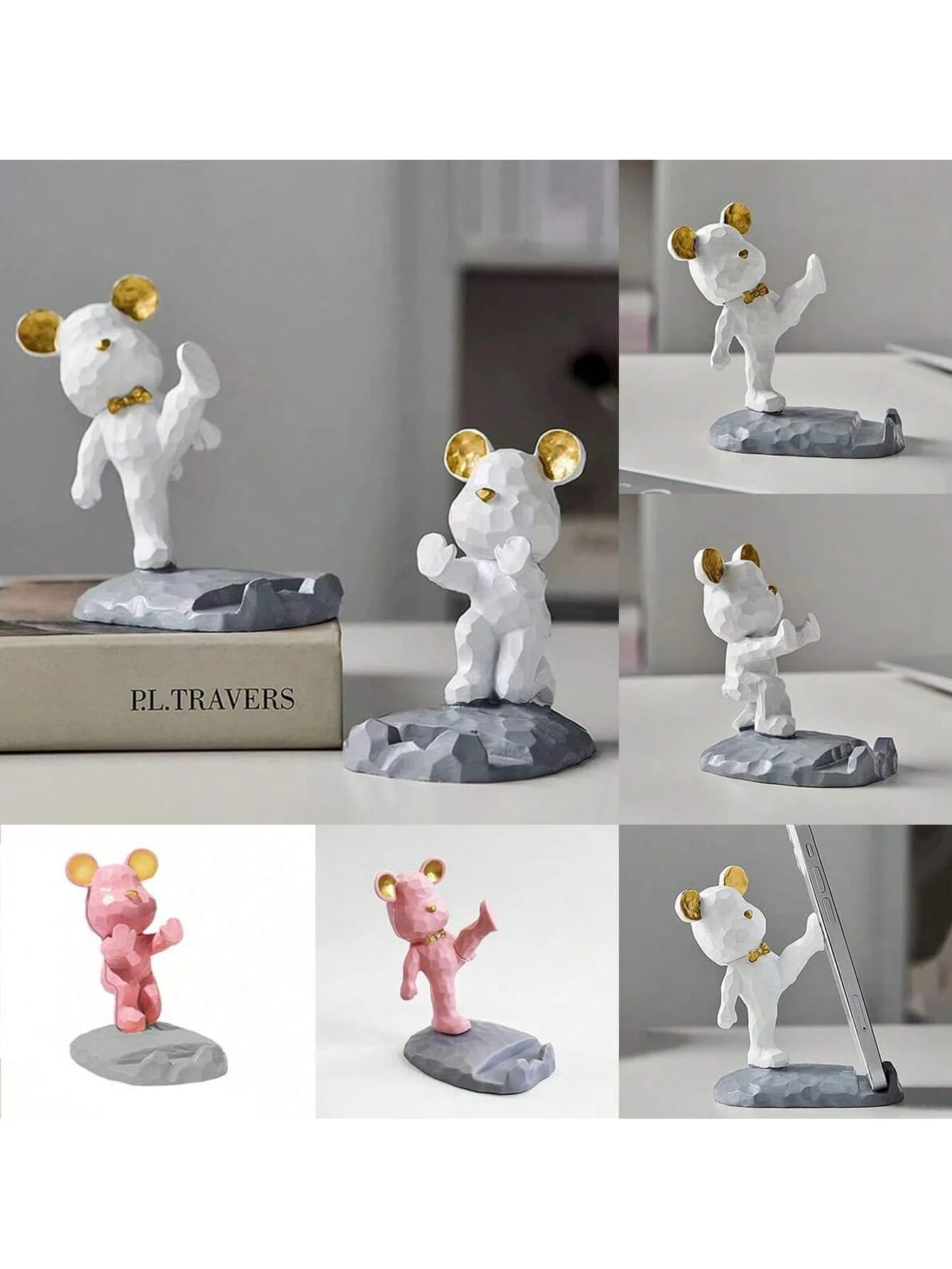 Supporto per telefono creativo con orso cartone animato, persona pigra che guarda il supporto per tablet della serie TV, ornamento per la decorazione del desktop di casa 1 pezzo