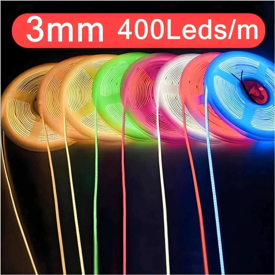 Striscia LED COB colorata ultra sottile da 3 mm 12V dimmerabile 3000K 4000K 6000K luce flessibile ad alta densità 400 LED per lampada decorativa per la casa fai da te