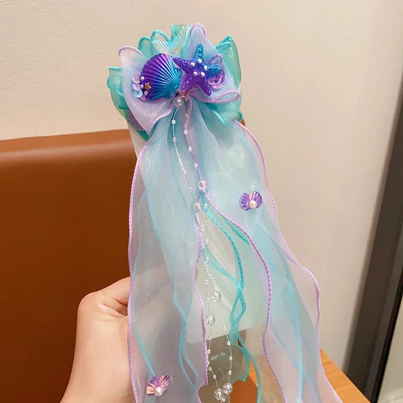 1/2 pezzo Copricapo da Sirena, Fiocco da Principessa per Bambine, Fermaglio per Capelli, Filo Fluttuante per Bambine, Clip per Capelli Intrecciati, Accessorio per Capelli da Sirena