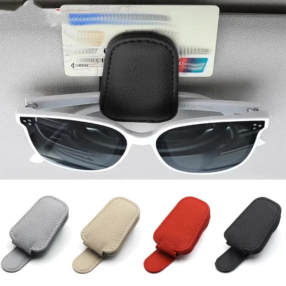 Porta occhiali da sole per auto Clip magnetica in pelle Biglietto per biglietti Visiera parasole per auto Clip per occhiali Scatola per occhiali Accessorio decorativo per gancio