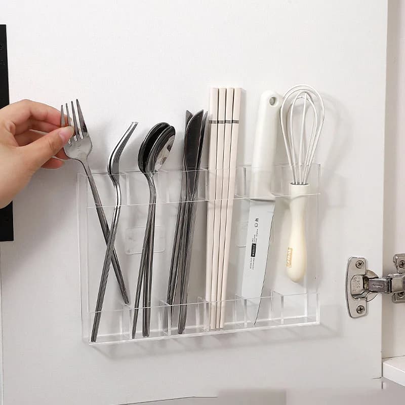 Acrylic Knife Fork Storage Box Cutlery Organizer Kitchen Spoon Chopstick Sorting Box Cabinet Item Container Straw Storage Rack