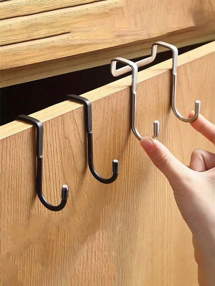 1pc Stainless Steel No-Drill S-Shaped Hanging Hook, Cabinet/Bathroom/Kitchen Wall-Mounted Towel/Clothes Hanger