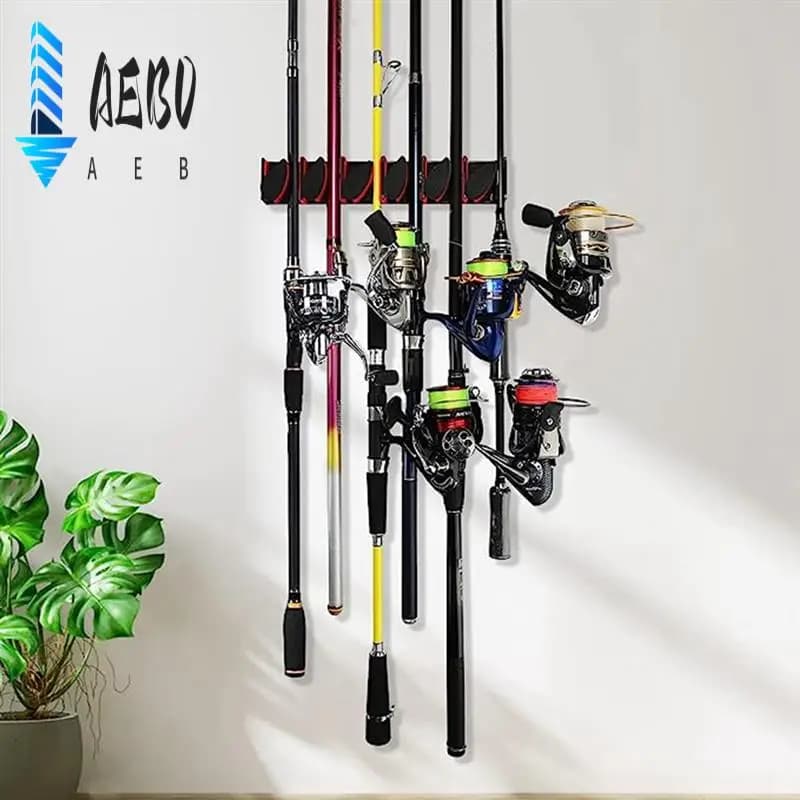 AEB0-Supporti per canne da pesca verticali Porta canne da pesca a parete Nero e rosso per garage, adatto alla maggior parte delle canne da pesca