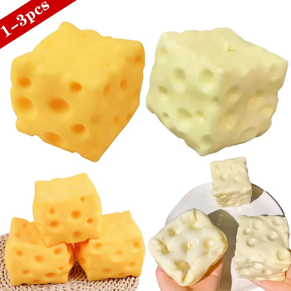 Pallina Antistress Gigante a Forma di Cubo di Formaggio, Giocattolo Squeezable Anti-Ansia Non Rimbalzante, 2 Colori, Ottimo Regalo per Bambini