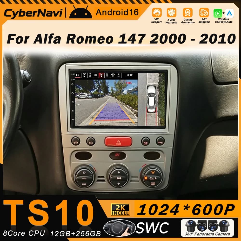 Autoradio Android Bluetooth with Screen for Alfa Romeo 147 2000-2010, 7-inch Multimedia Reader with GPS, Carplay and Auto
