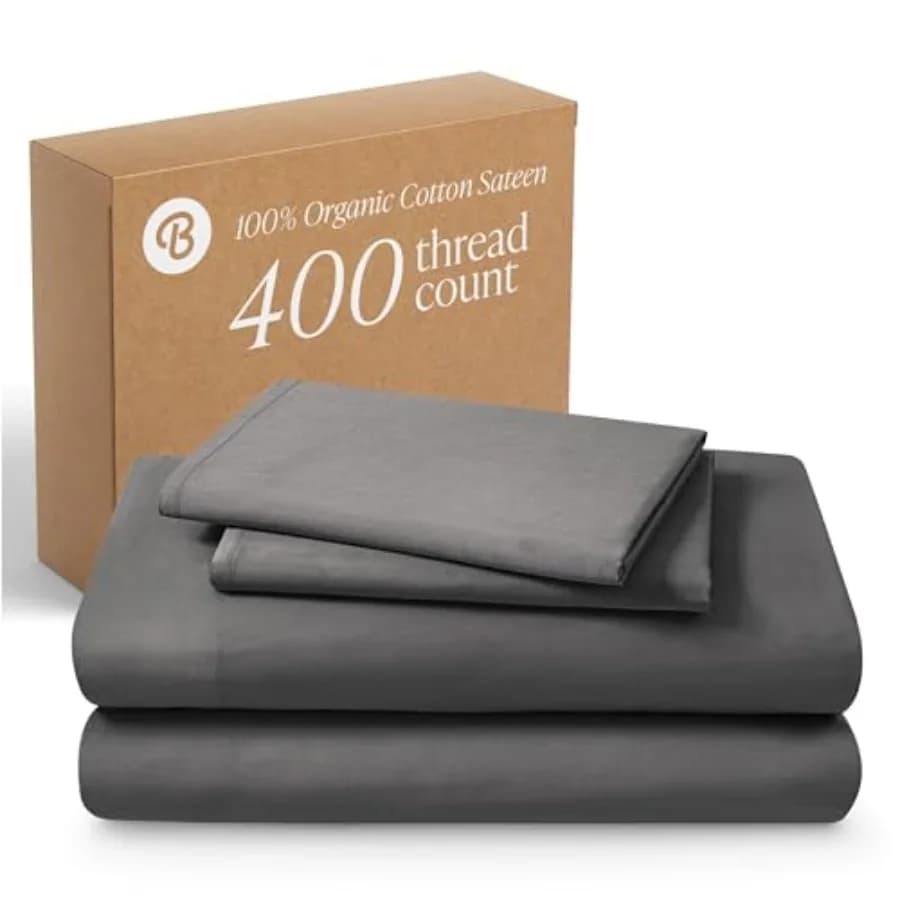 Set di Lenzuola in Cotone Organico 0% 400 Fili, Tessuto Satinato Liscio, Traspirante e Rinfrescante, Set Lusso da Hotel, Lenzuola con Tasche Profonde