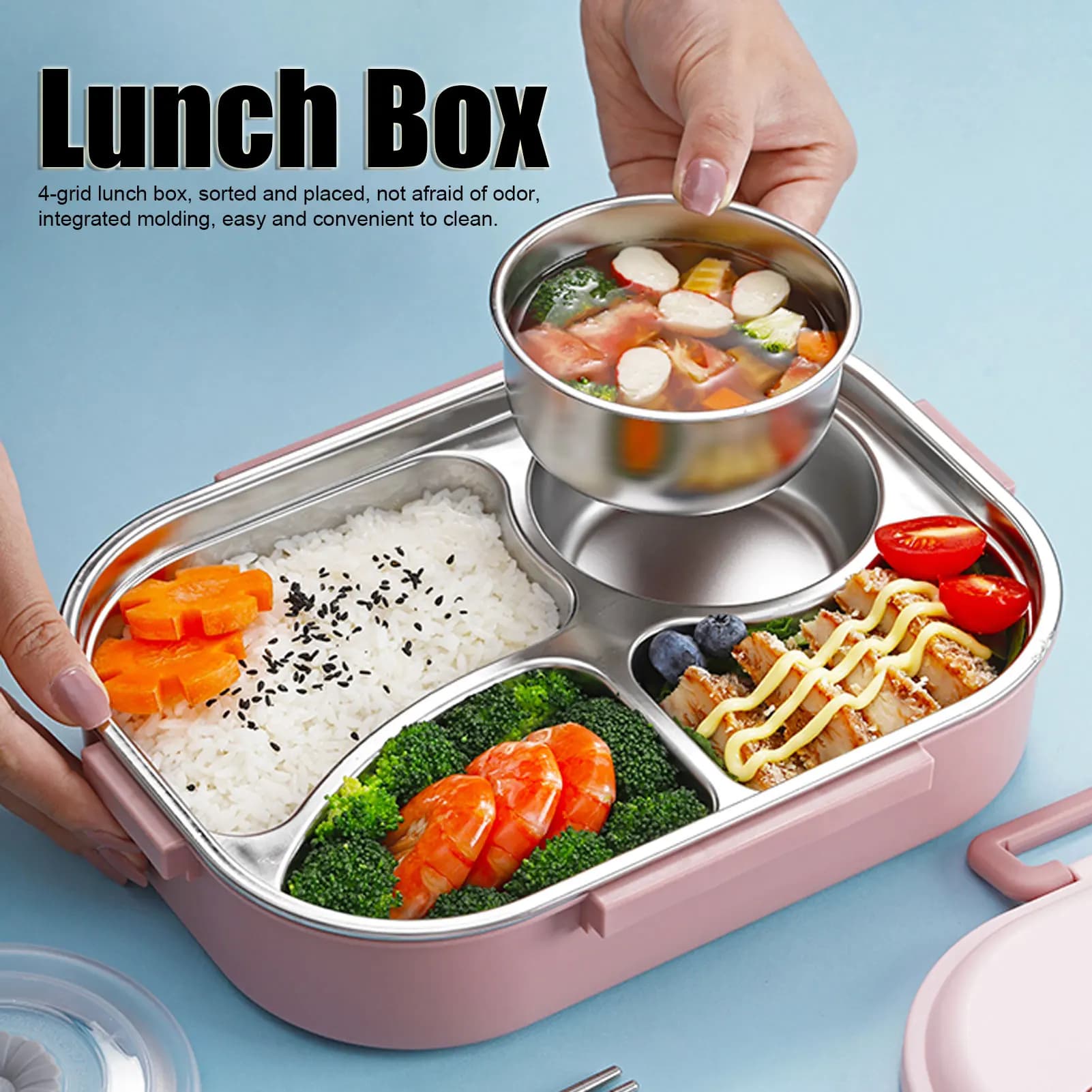 Contenitore per alimenti stoviglie contenitore per il pranzo in acciaio inossidabile 4-grid contenitore per alimenti portatile Bento Box per studenti adulti
