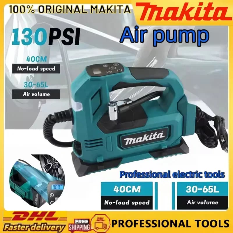 Compressore d'aria portatile Makita, gonfiatore per pneumatici senza fili, batteria 18V, elettrico, per auto, biciclette, palloni.