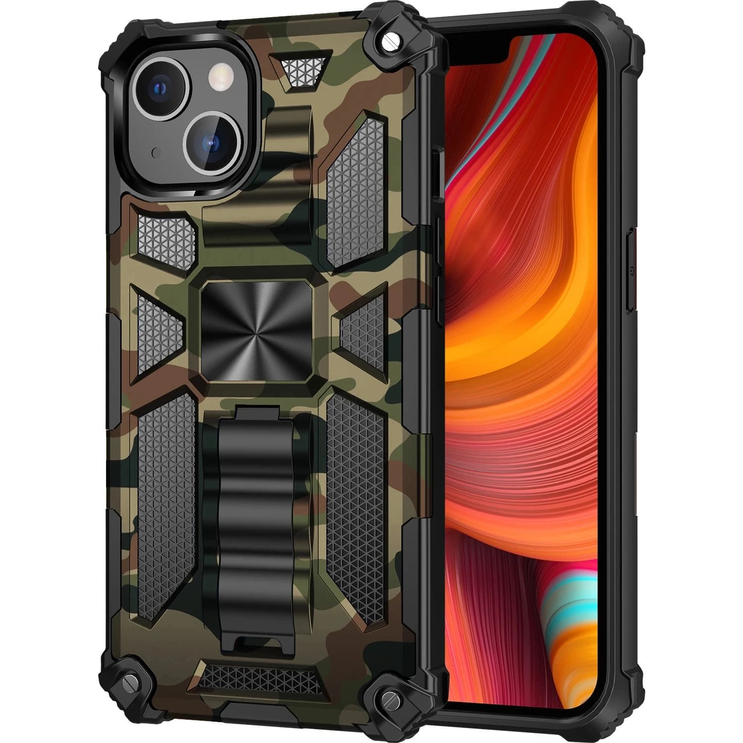 Nuovo per iPhone 11 12 13 14 15 16 PLUS 17 Pro MAX 17Air Hybrid Armor Custodia con cavalletto incorporato mimetico di grado militare