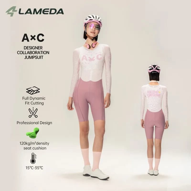 LAMEDA Women's Cycling Jumpsuit Long Sleeve Shorts One-Piece Bike Suit Breathable Quick-Dry Bicycle Bodysuit Road Riding Gear