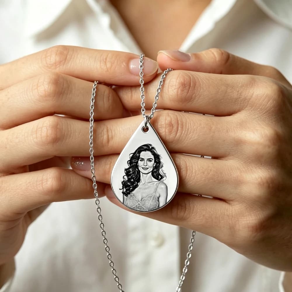 Custom Photo Portrait Plate Pendant Necklace Stainless Steel Laser Engraved Picture Necklace For Family Friends Jewelry Gifts