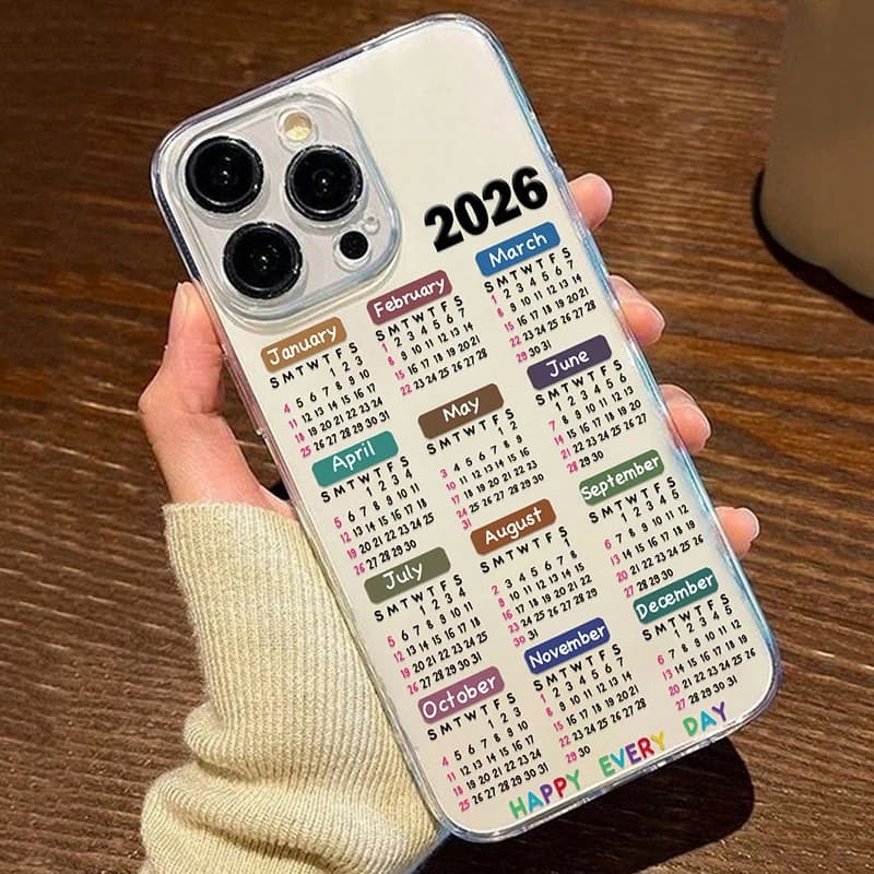 2026 Calendar Sunlight Painting Transparent Phone Case for IPhone 13 11 12 14 15 16 17 Pro Max Air 7 8 Plus X XS XR 16e SE Cover