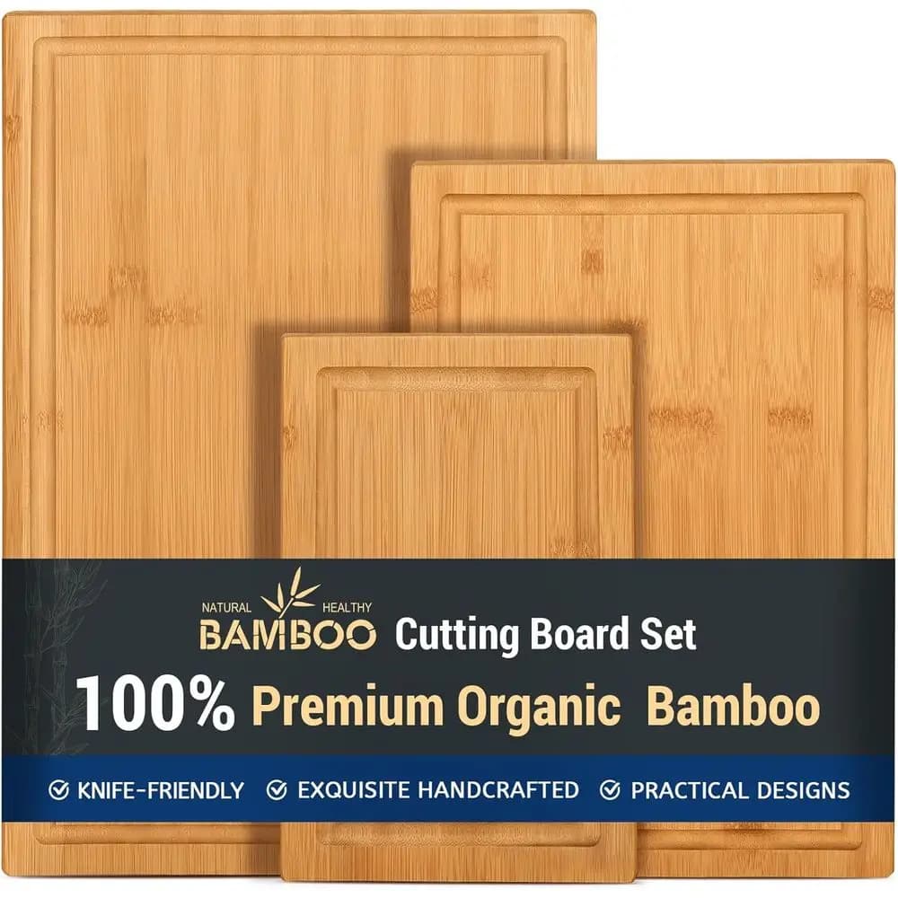 Premium Bamboo Cutting Board Set for Kitchen Use - Ideal for Meat, Vegetables, and Juice Groove