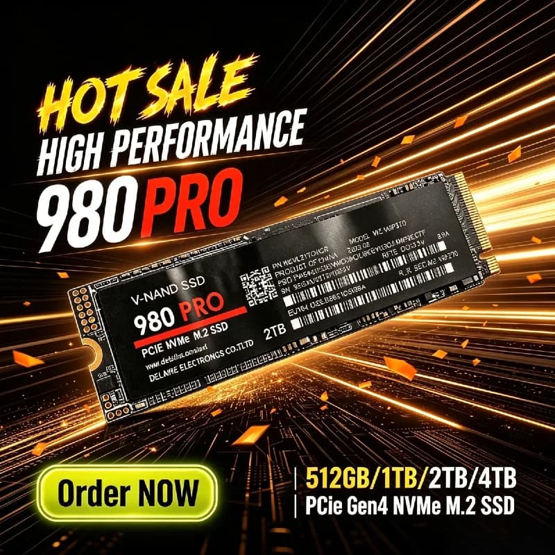 New 980Pro M.2 NGFF PCIe 4.0 High‑Speed Internal SSD Up to 7450MB/s Solid State Drive Storage Upgrade for Laptop Desktop PC