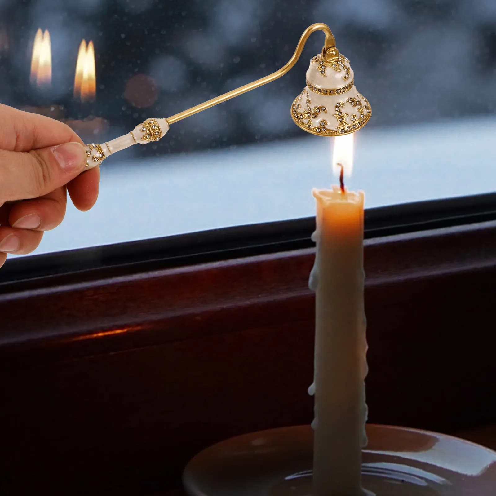 Spegnifiamma Vintage in Lega di Zinco con Manico Lungo per Barattoli di Aromaterapia e Candele Tealight - Regalo