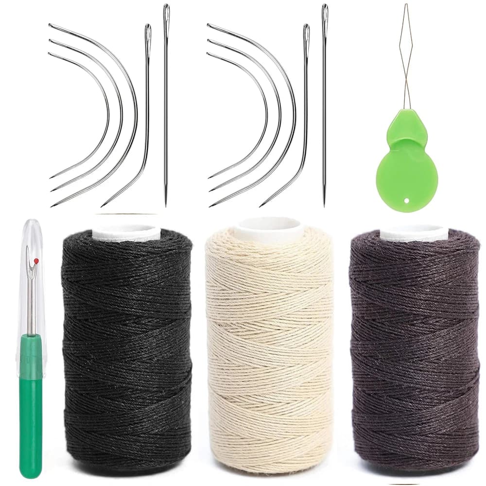Set di aghi per parrucca da 15 pezzi/ago e filo per tessuto per strumenti per lo styling della parrucca, da utilizzare per realizzare parrucche, estensioni dei capelli per cucire a mano