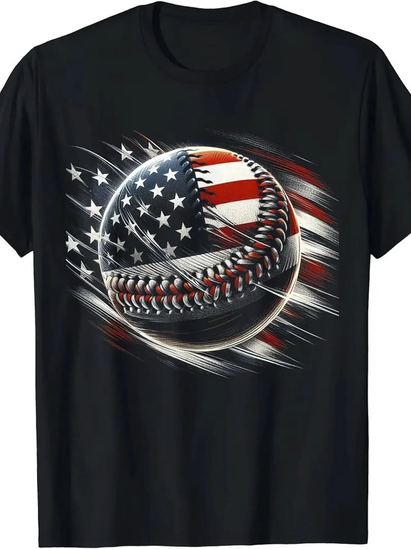 T-shirt da baseball da uomo con bandiera patriottica americana 100% cotone T-shirt casual girocollo a maniche corte perfetta per gli sport all'aria aperta del 4 luglio