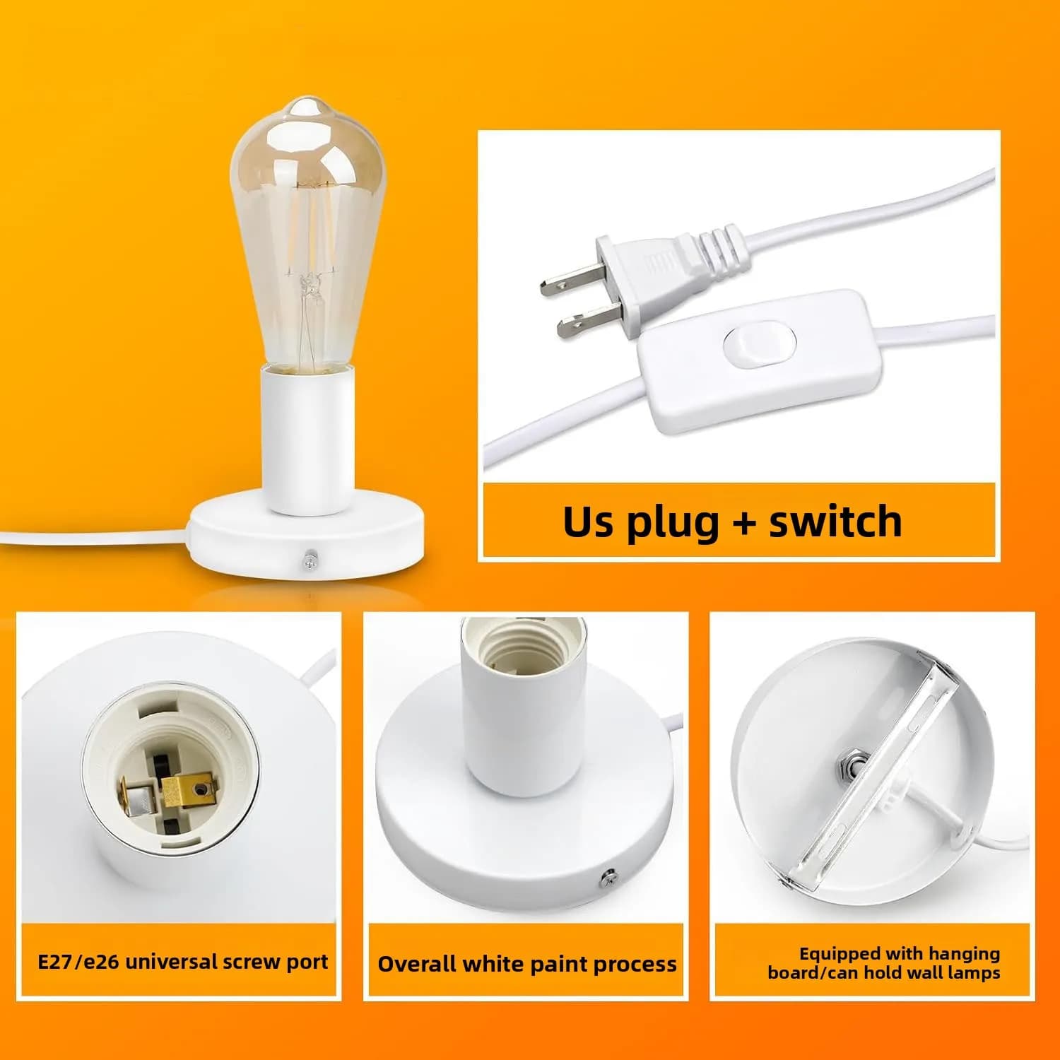Lampada da scrivania in metallo standard americano Portalampada a spirale E27 Portalampada con filo interruttore da 1,8 metri