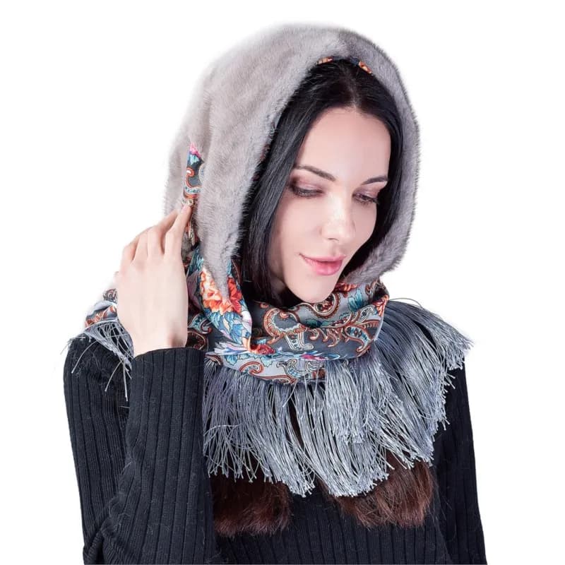A fur hat and scarf in whole snow for ear warmth Ladies wear wind