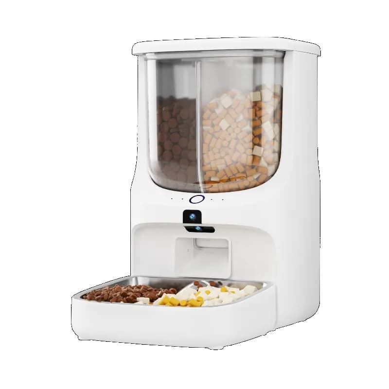 Distributore Automatico di Cibo per Gatti con Telecamera, Doppio Contenitore per Cereali, Controllo Remoto Intelligente, Ciotola da 5L