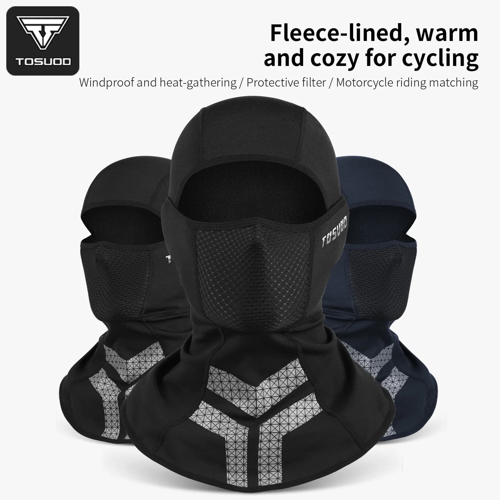 TOSUOD Windproof Thermal Fleece Cycling Balaclava Helmet Liner Full Face Neck Warmer for MTB Road Bike Motorcycle Ski Men Women