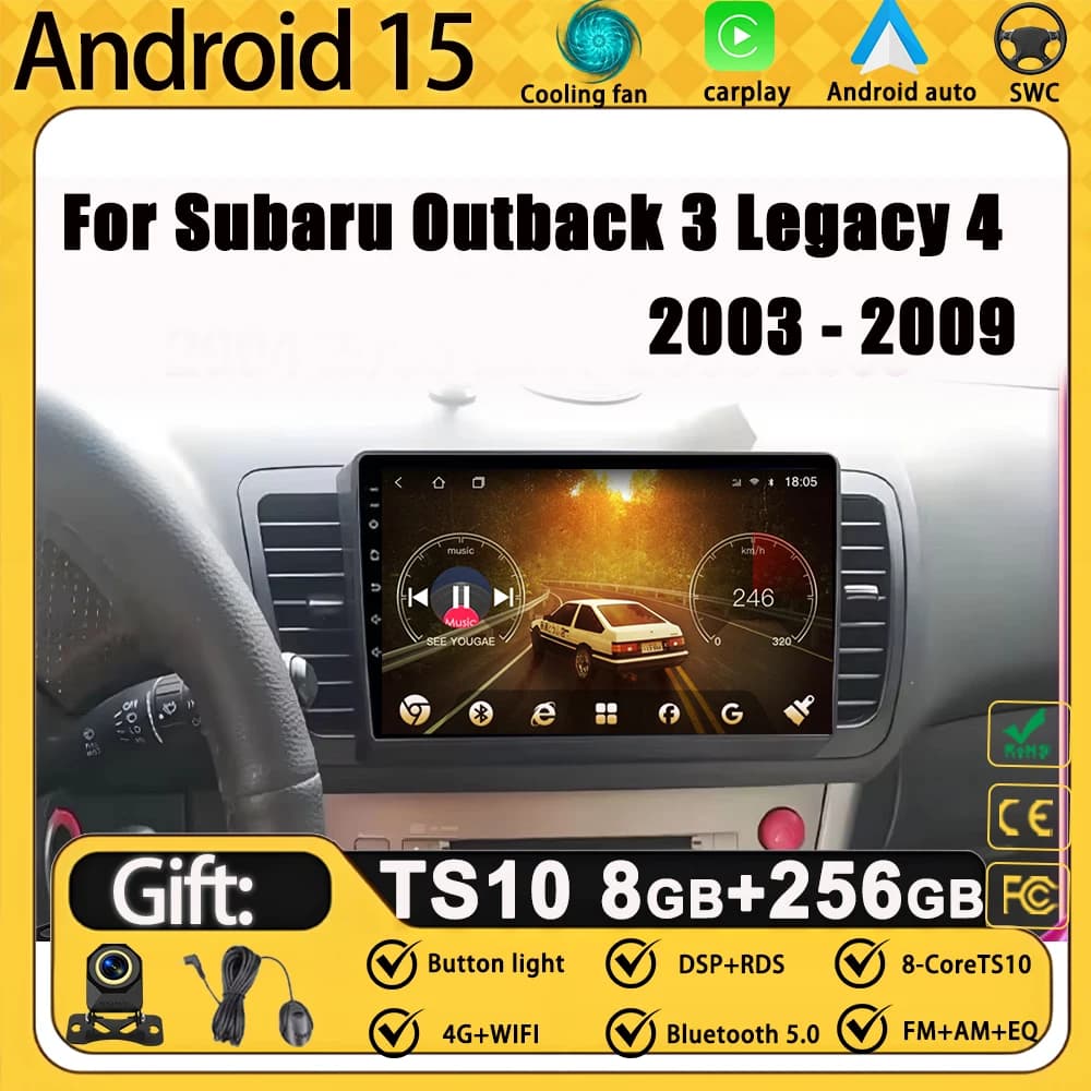 Android 15 Car Radio Carplay Multimedia For Subaru Outback 3 Legacy 4 2003 2004 2005 2006 2007 2008 2009 Navigation GPS Stereo