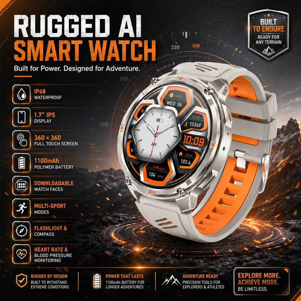 New Smartwatch 2026 with Bluetooth Calls, Waterproof 3ATM, compass, LED Flashlight, 1100mAh Large Battery, GPS for Open Sport