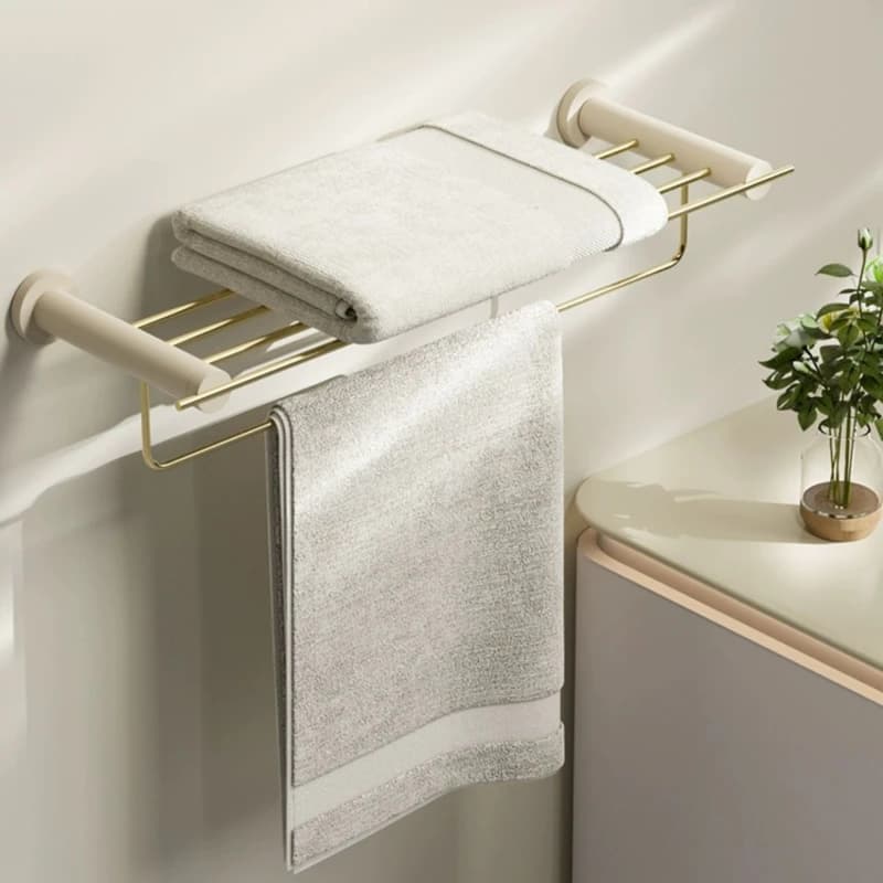 Portasciugamani in ottone massiccio Mensola da bagno resistente all'usura Portasciugamani a stelo singolo antiruggine Supporto a parete senza trapano per bagni