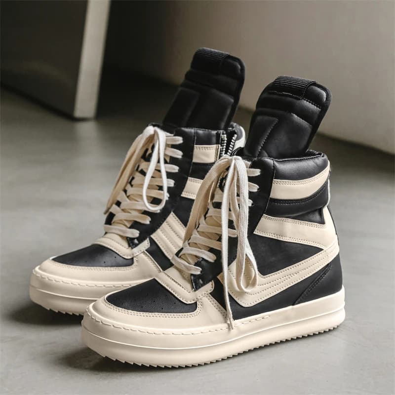 Scarpe da uomo alte alla moda con fondo spesso e rialzato, stivaletti sportivi autunnali di tendenza con punta tonda e suola in gomma